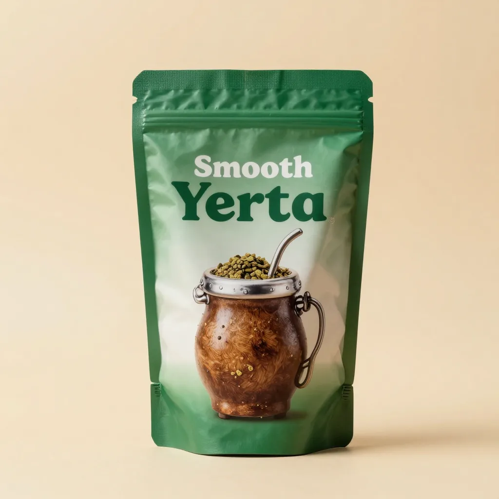 A bag of smooth yerba mate on a light background