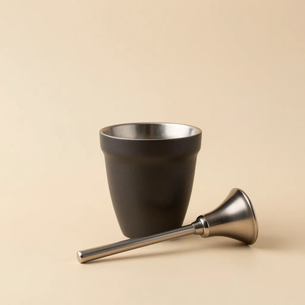 A single mate cup with a bombilla on a light background